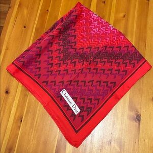 Vintage Christian Dior Silk Vibrant Red and Pink Patterned Scarf